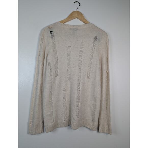 NWT Aqua Cashmere Distressed Crewneck Sweater in Ash - Picture 6 of 6